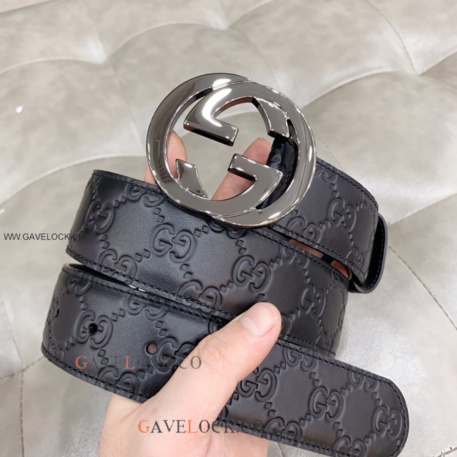 Gucci Classic Men's Leather Belt Black GG Buckle w Box